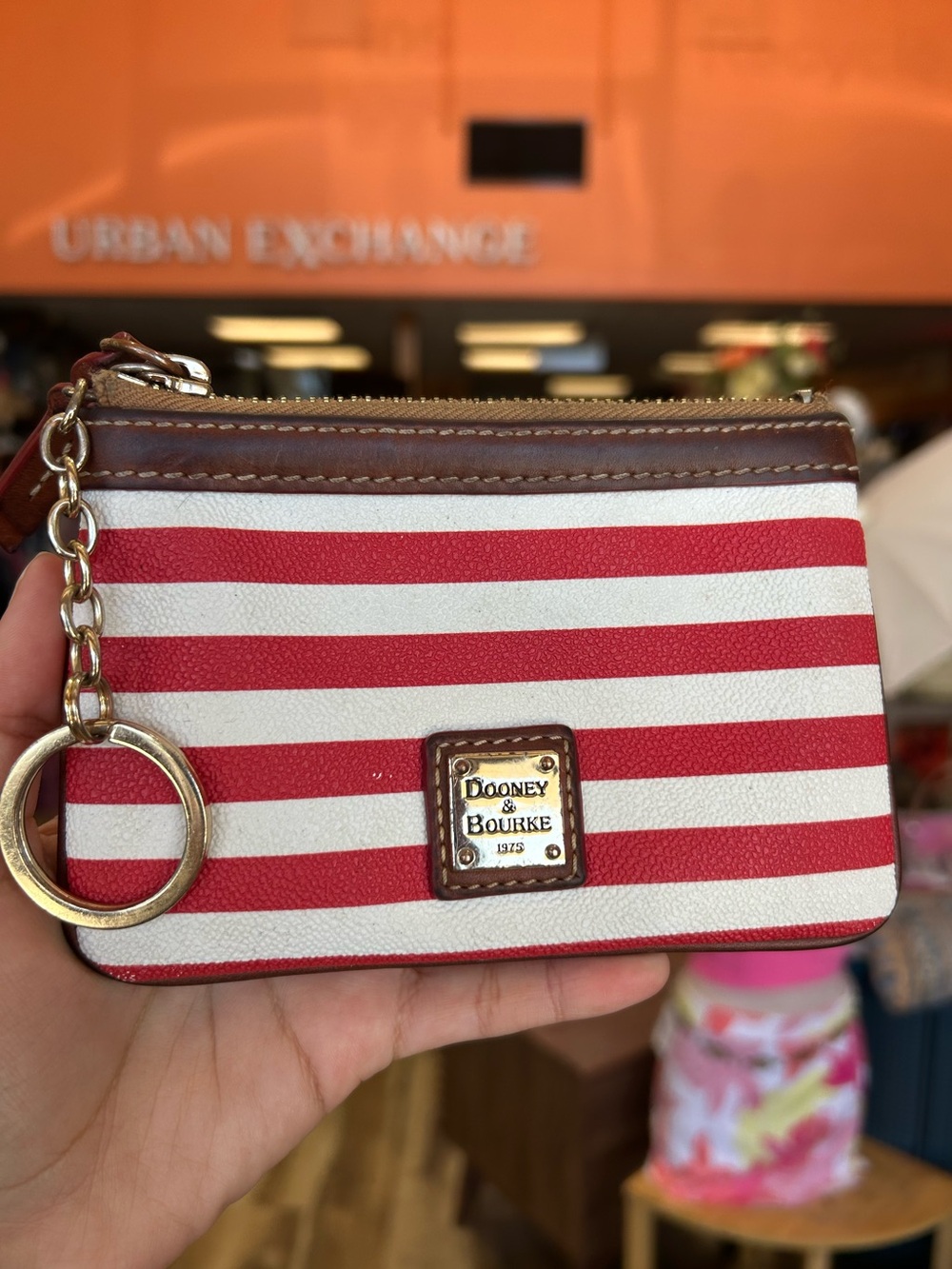 Dooney & Bourke Red White Striped Leather Wristlet Wallet